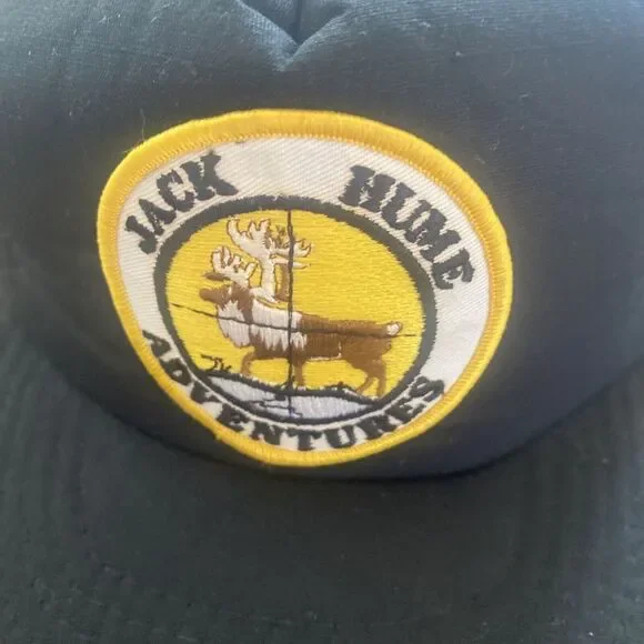 NOS Vintage Jack Hume Adventures‎ Patch Black Hat Snapback Puffy Cap Hunting - Picture 2 of 10